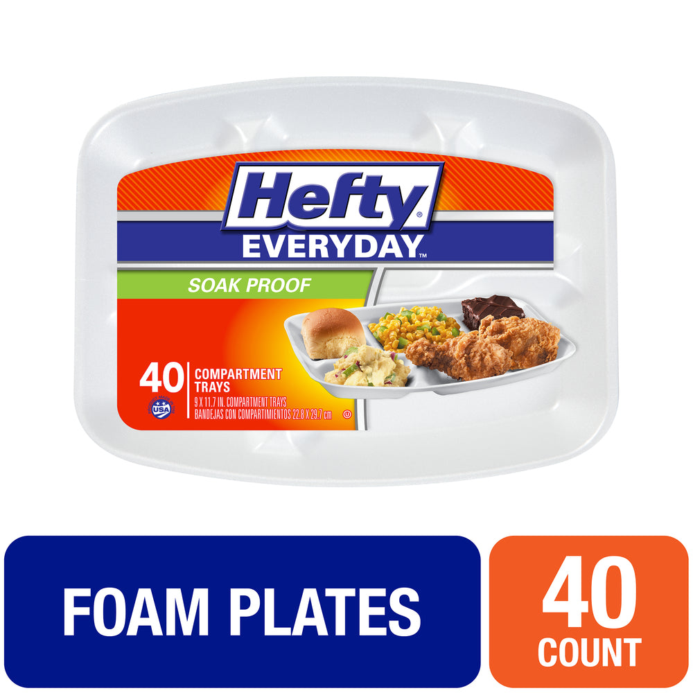 Rectangular Foam Compartment Party Plates, 40 Count