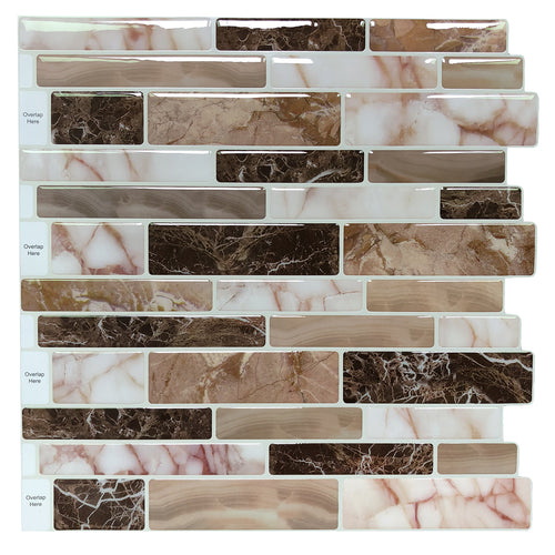 10 Sheets Peel and Stick Tile Backsplash for Kitchen in Marble Design